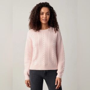 White and Warren Pink Cable Knit Cashmere Sweater Size Large